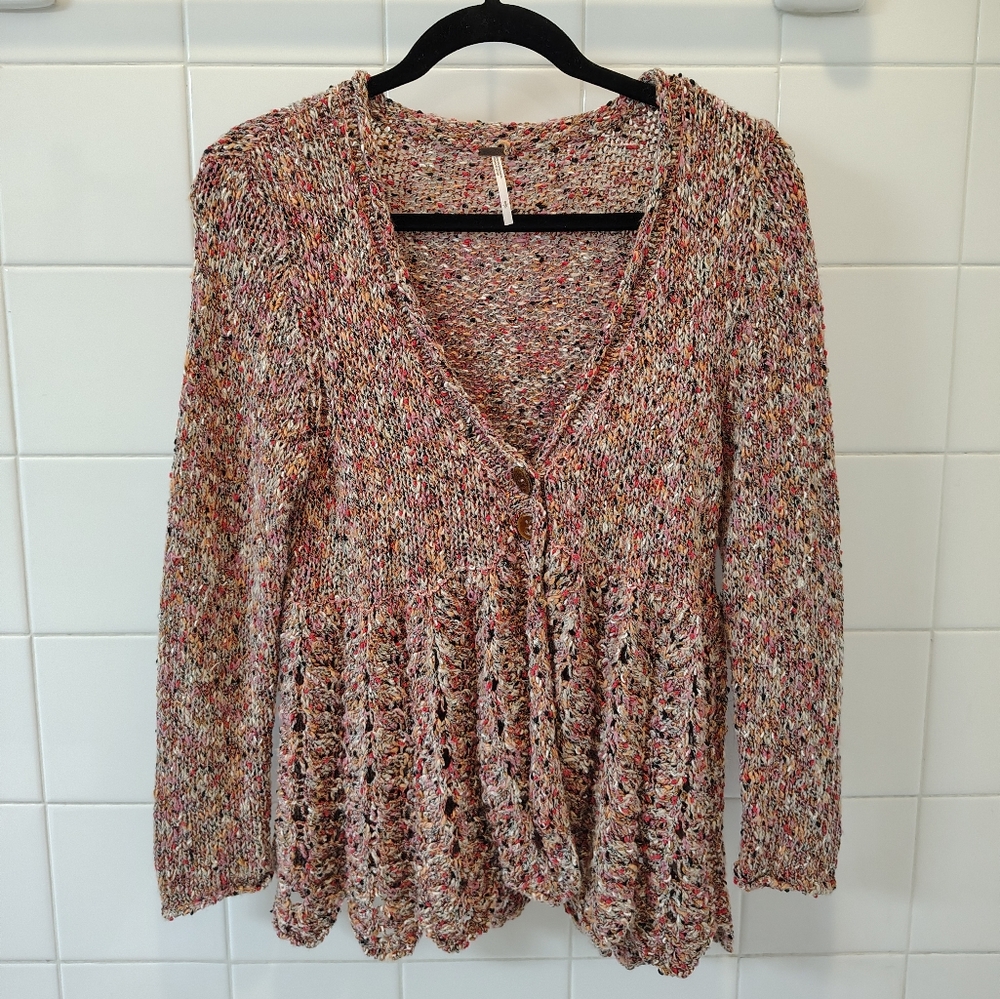 Free People two button pleated knit cardigan